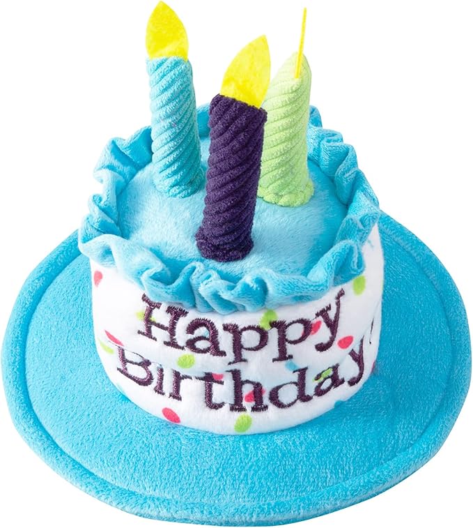 Cat Happy Birthday Cake Hat & Bandana Scarfs Set with Colorful Candles for Small Animas, Cat Birthday Party Supplies Decorations (Blue)
