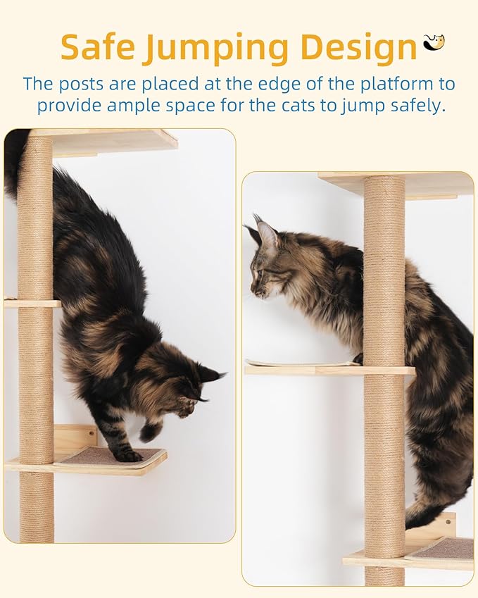 Aechonow 80inch Wall Mounted Cat Tree, 15.8in Top Perch Bed for Large Adult Cats, Adjustable Cat Shelves Floor to Ceiling for Scratch, Climb, and Lookout