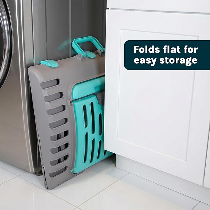 SportPet X-Large Hard-Sided Travel Cat Carrier - Cat Carrier with Patented Wide Side-Opening Door, Foldable Portable Pet Carrier for Cats & Small Pets up to 35lbs - Dark Gray/Teal