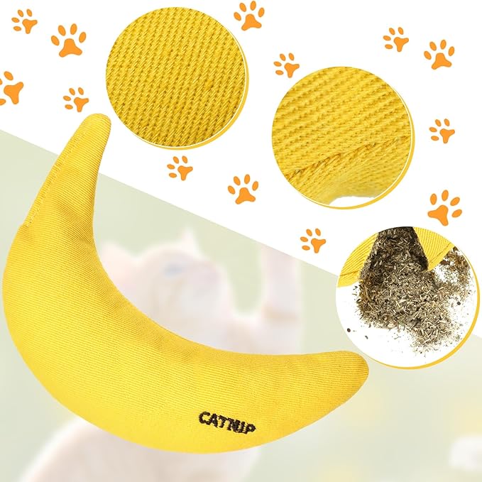 Sotiff 4 Pieces Catnip Toys Yellow Banana Cat Chew Catnip Toys Kitten Interactive Toy Reliable Catnip Filled Cat Toys for Indoor Cats Kittens Chewing Biting Grinding Claw 4 Count Pack of 1