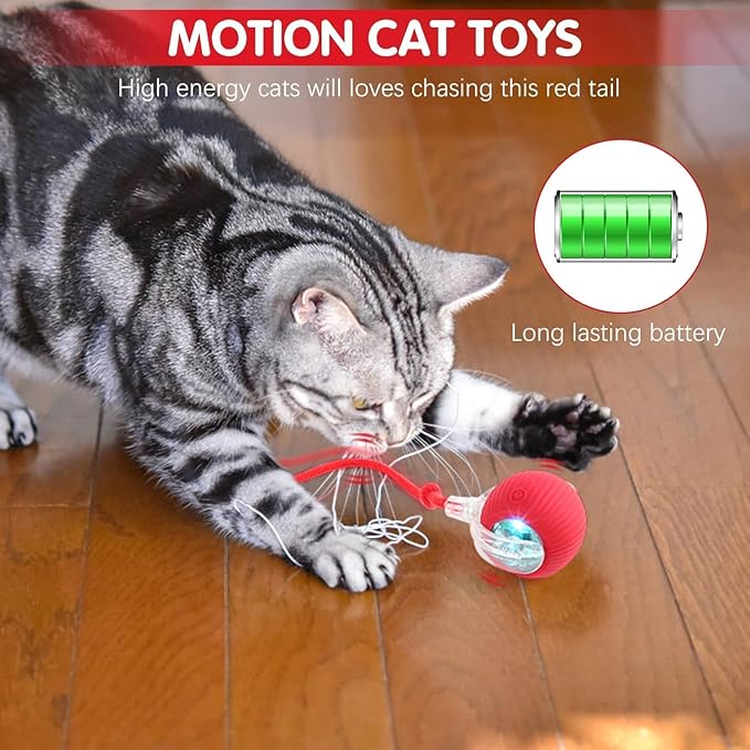 Interactive Rolling Cats Toys Ball for Indoor- Rechargeable Moving Interactive Dogs Balls Toy for Indoor, Self-Playing Automatic Moving Kitten Toys for Cats, Durable and Safe Material (Red)