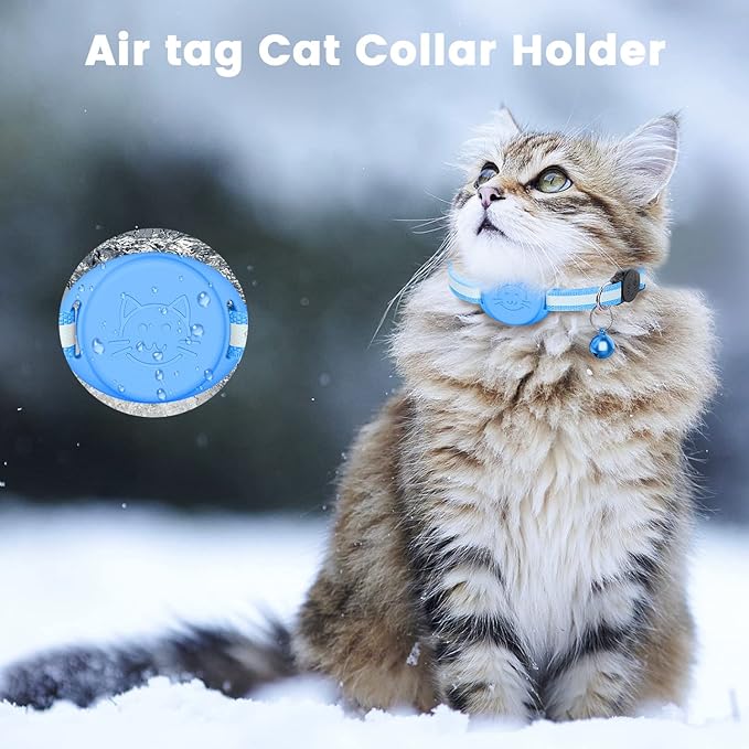 Upgrade Airtag Cat Collar, Reflective Kitten Cat Collar with Bell and Airtag Holder Compatible with Apple Airtags