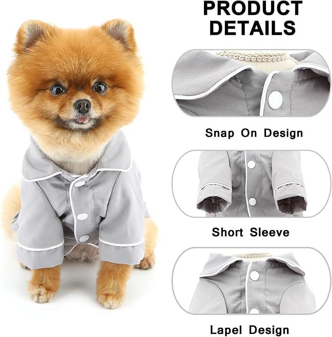 SMALLLEE_LUCKY_STORE Dog Pajamas for Small Medium Dogs Cats Soft Pet Sleepwear Shirts Comfortable Lapel Pjs Loungewear Clothes Bulldog Chihuahua Yorkie Two-Legged Outfit, Gray, 5XL