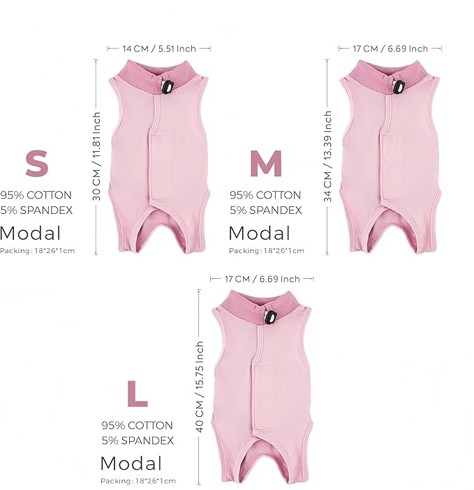Cat Surgical Recovery Suit - Soft Stretchable Bodysuit for Post-Op Care - Prevents Licking Wounds After Spay/Neuter - Lightweight & Airy Breathable Fabric- Small to Large Cats (Pink, Large)