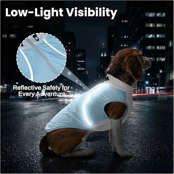 FUAMEY UV Protection Sleeveless Dog Shirt, Sun Protection Pet Summer T-Shirt with Zipper & Reflective Strips, Lightweight Quick-Dry Breathable for Large Dog Breeds (Blue, 3XL)