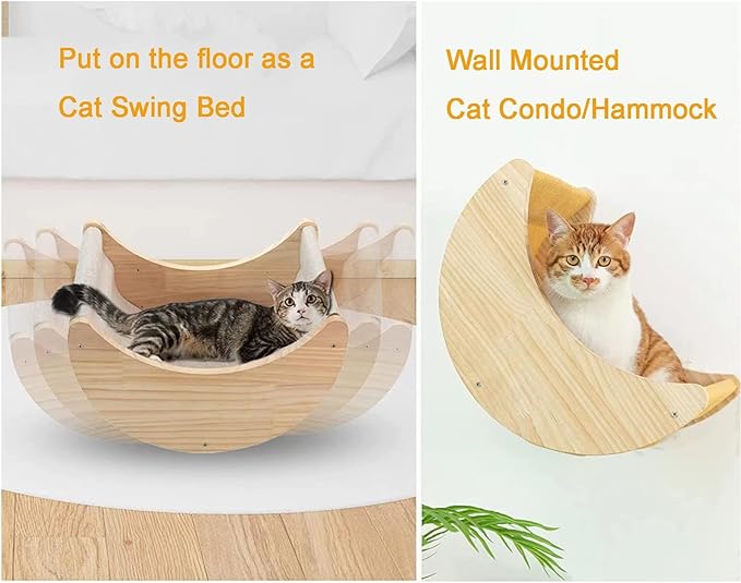 Cat Hammock Wall Mounted Cat Shelf with Two Steps - Cat Wall Shelves and Perches for Sleeping, Playing, Climbing, and Lounging - Modern Cat Bed & Furniture for Large Cats or Kitty
