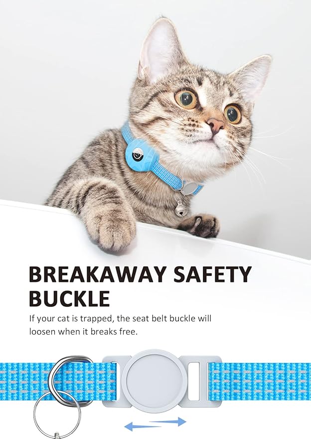 AirTag Cat Collar, Reflective Kitten Collar with Breakaway Apple AirTag Holder and Bell, Lightweight GPS Tracker Collar for Cats and Puppies (Luminous Blue)