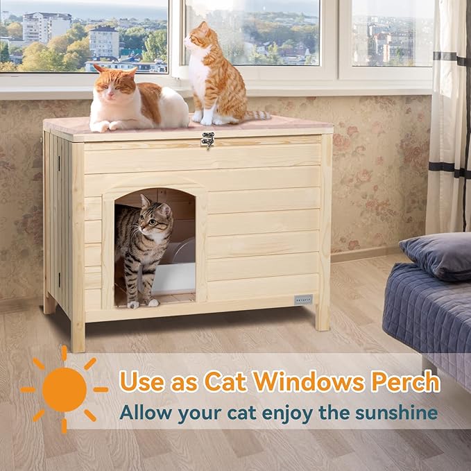 Petsfit Folding Litter Box Enclosure, No Tools Required for Assembly, Cat Litter Box Furniture Hidden, Fit Most of Litter Box, Dog House Cat House, 30" L×21" W×24.5" H