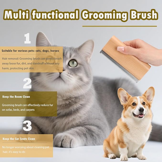 Dog Comb for Shedding Kit 2-in-1 Wooden Grooming Shedding Brush for Dogs & Cats Pet Hair Removal Tool with Ergonomic Gripping Pet Cleaning Comb Supplies 5 Inch (Includes storage box)