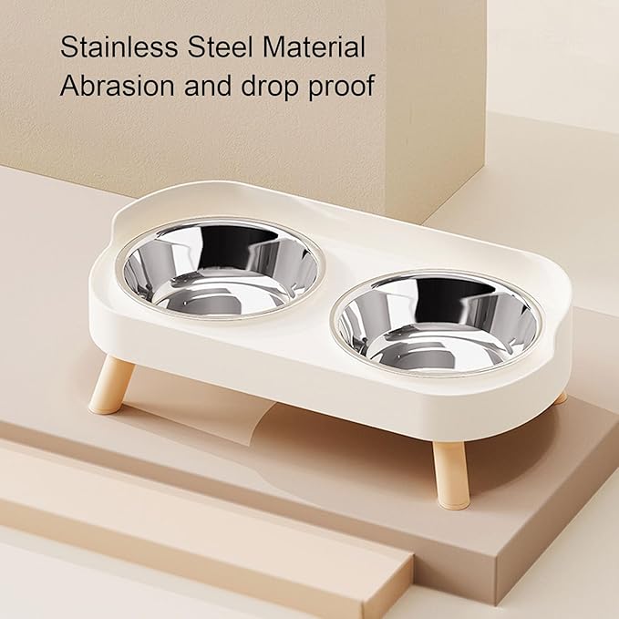 AYNEFY Elevated Cat Bowl,Tilt Proof Stainless Steel Integrated Double Elevated Pet Water Food Bowl Raised Cat Food and Water Dish for Cats and Small Dogs (White)