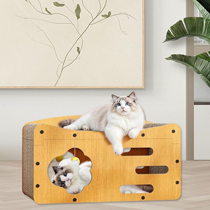 Generic Cat Scratcher House Cat Scratch Bed Supplies Durability Prevents Furniture Damage with Teasing Ball Grinding Claw Kitten Toy, 56cmx29cmx32cm