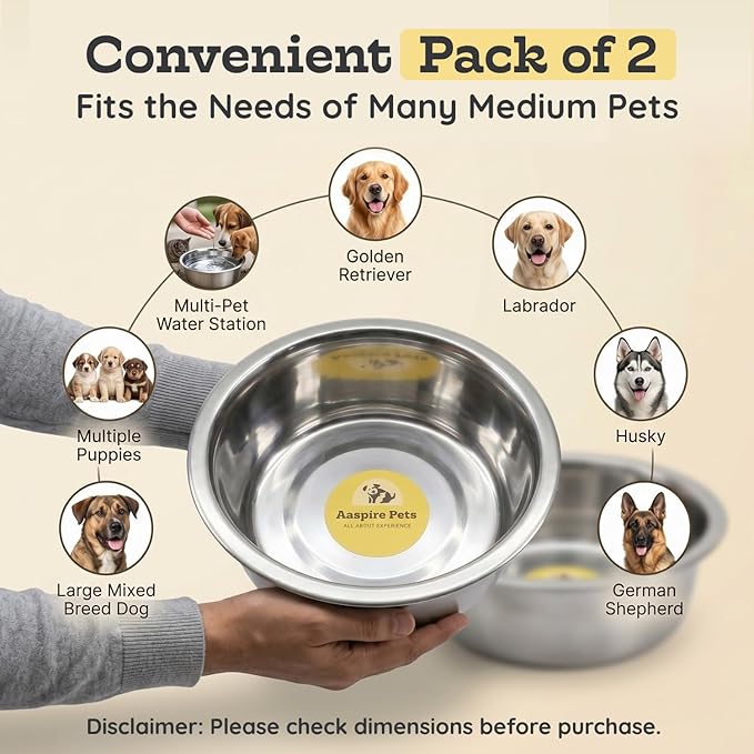 1 Pack Shallow Stainless Steel Cat & Dog Bowls, 12 Cup (96oz), Heavy Duty Pet Feeder Replacement Bowl, Rust Resistant Metal Cat Dishes for Food & Water