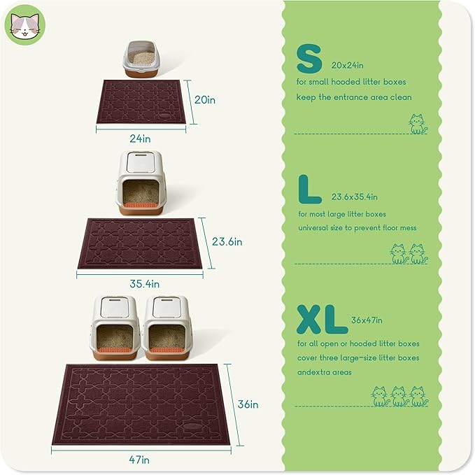 Yimobra Cat Litter Mat, Litter Trapping Waterproof Non Slip PVC Mat, Scatter Control Easy Clean for Litter Box, 35.4"x23.6", Dark Coffee