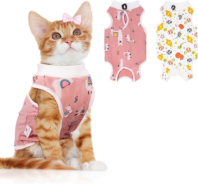 2 PCS Cat Recovery Suit Female Cat Onesie for Cats After Surgery Spay Abdominal Wounds, Kitten Surgery Recovery Suit Female Breathable E-Collar Alternative Kitten Onesie Anti Licking Medium