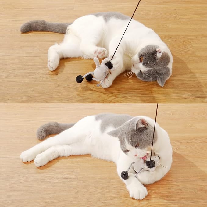 PAZ'S GIFT Cat Wand Toy Cute Mouse Tease Cat Wand Interactive Indoor Toy Swing and Squeak Fun Toy Kitten Play with Cat Interactive Chase Movement Reduce Boredom Suitable for All Cat Toys