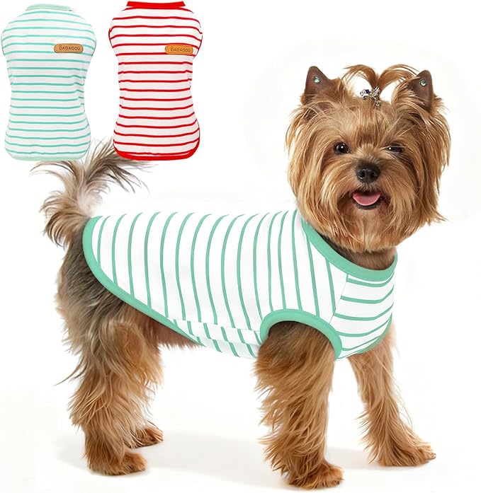 Dog T-Shirts for Extra Large Dogs 2 Pack, XL Dog Sleeveless Striped Vests Dog Pullover T-Shirts Lightweight Puppy Kitten Tank Top Cat Tee for Schnauzer, RedGreen-XL