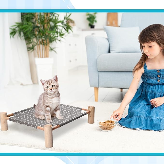 Mixweer 4 Pcs Cat Hammock Bed Wooden Cooling Elevated Bed Detachable Portable Chair for Small Dogs Pets Sleeping Indoor and Outdoor 21 x 19 x 5 Inch(Alpaca)