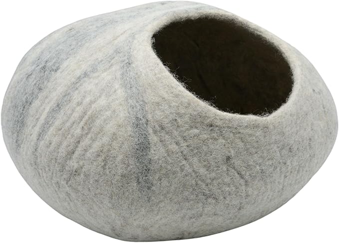 Handmade Wool Cat Bed for Cats Upto 18 pounds- Round Cat House- Premium Quality Cat Caves Free from Harmful Dyes (White, 40 cm)