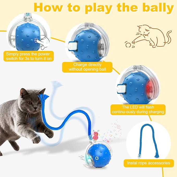 2-Pack Interactive Cat Toys Ball for Indoor Cats＆Dog,Automatic Cat Toy with Smart Obstacle Avoidance&Bird Chirps,Includes 8 Cat Spiral Spring,Cat Enrichment Toys for Indoor Cats(Red＆Blue)