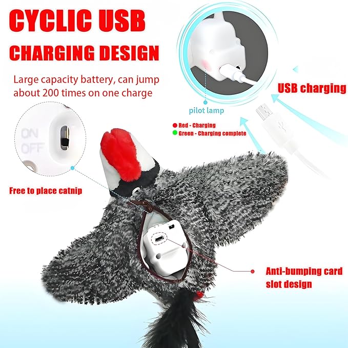 Dumwick 2026 Upgrade Interactive Chirping Bird Cat Toy,Flapping Wingss with Realistic Sounds,Simulated Chirping Bird Cat Toy for Indoor Play and Exercise (Woodpecker 1pcs)