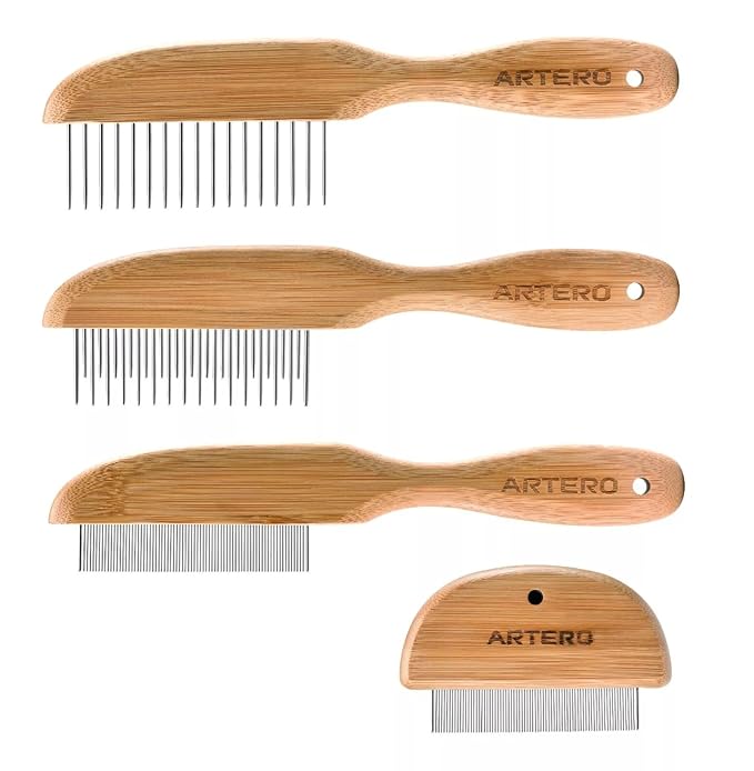 Ergonomic Wood Handle Dog Cat and Pet Grooming Combs Choose Size or Full Set (Double Swivel Pin Comb)