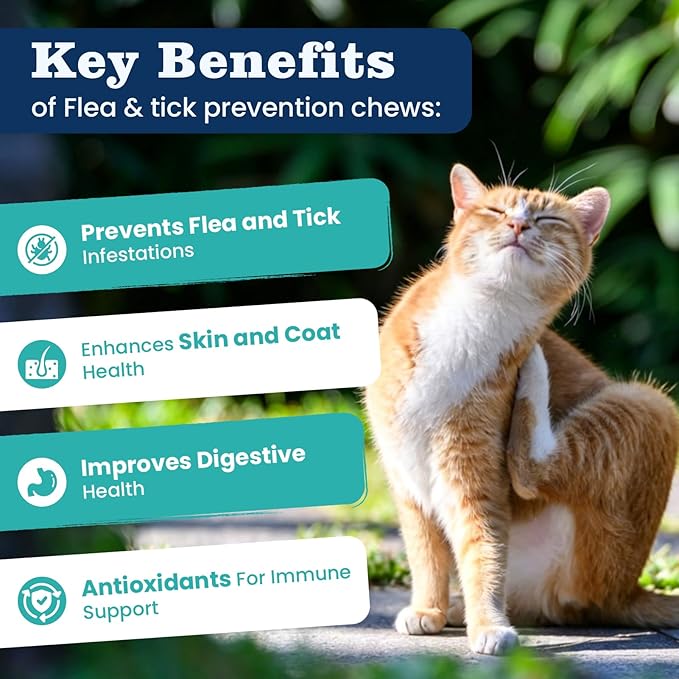 Flea Treatment for Cats 300 Treats Natural Flea and Tick Prevention Supplement for All Cats - Skin & Coat Care, Immune System Boot, Digestive Gut Health, Daily Oral Flea Supplement Chicken Flavor