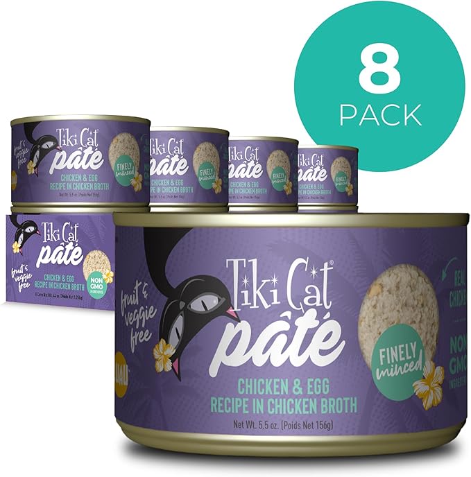 Tiki Cat Luau Pâté Wet Cat Food, Chicken & Egg, 5.5 oz. Cans (8 Count)