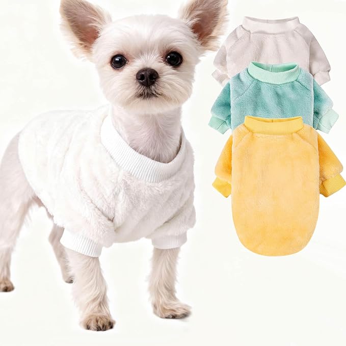Dog Sweater | 3-Pack Clothes Jackets XXS - XXL for Small Dog Breed (Male & Girl), Super Soft Winter Coats Sweaters for Dogs and Cats, Pet Apparel Outfits (Cream,Green,Yellow, XX-Small)