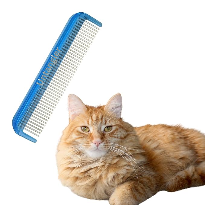Cat Comb - 5" with ultra fine silky smooth rotating teeth for gentle mat clearing; 7" with dual-spaced teeth, SkyBlue