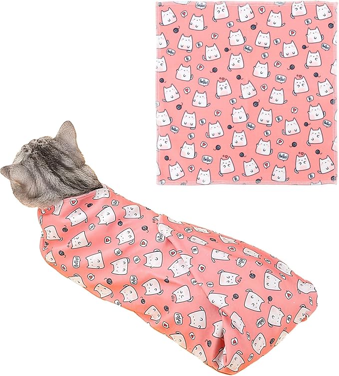 21.7'' Cat Grooming Wrap for Cutting Nails - Escape Proof Cats Restraint Wrap for Nail Clipping,Kitten Swaddle Wrap,Anti-Scratch & Anti-Bite,Easy Clipping & Care Pet Tool(M (up to 6 lbs)