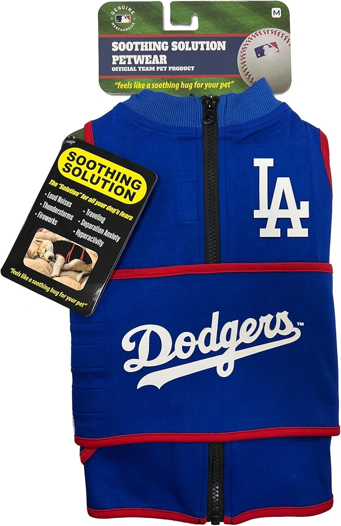 MLB Los Angeles Dodgers Dog Anxiety Shirt Calming Soothing Vest for Dogs Cats with Anxiety, Fears, Fireworks, Loud Noises, Dark, Lonely Keeps Dogs Calm & Feeling Safe, Relaxing Jacket, Large