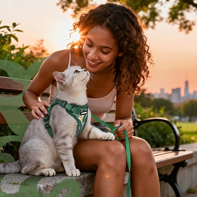 rabbitgoo Cat Harness and Leash for Walking, Escape Proof Soft Adjustable Vest Harnesses for Cats, Easy Control Breathable Reflective Strips Jacket,Rainforest Green,XXS