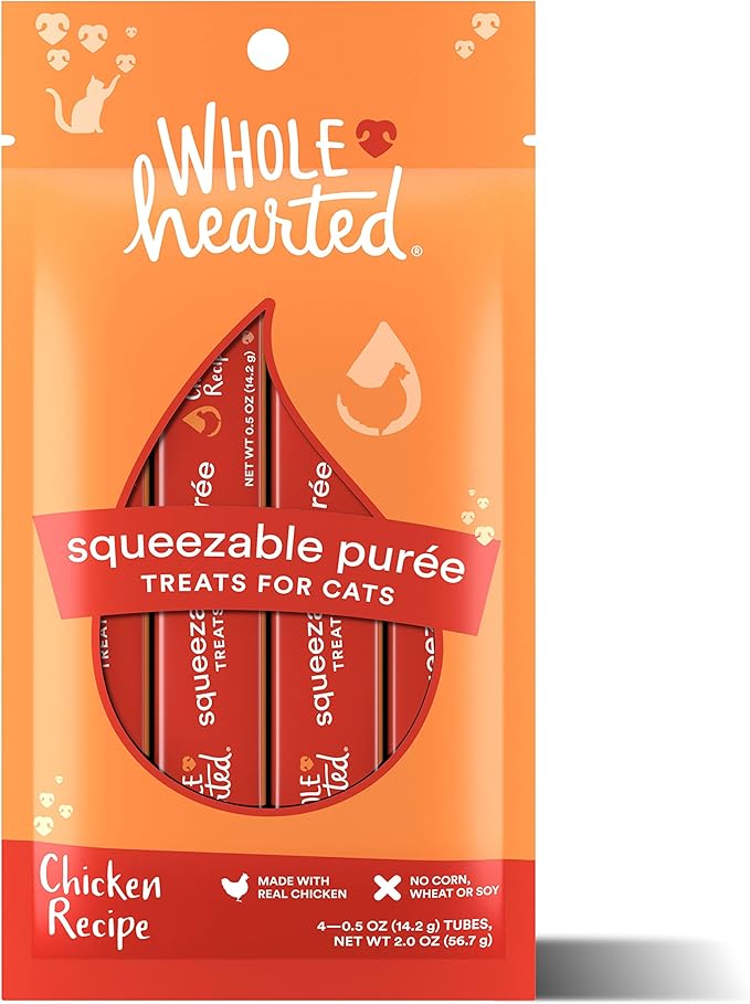 WholeHearted Chicken Recipe Puree Squeezable Cat Treats, 0.5 oz., Count of 4