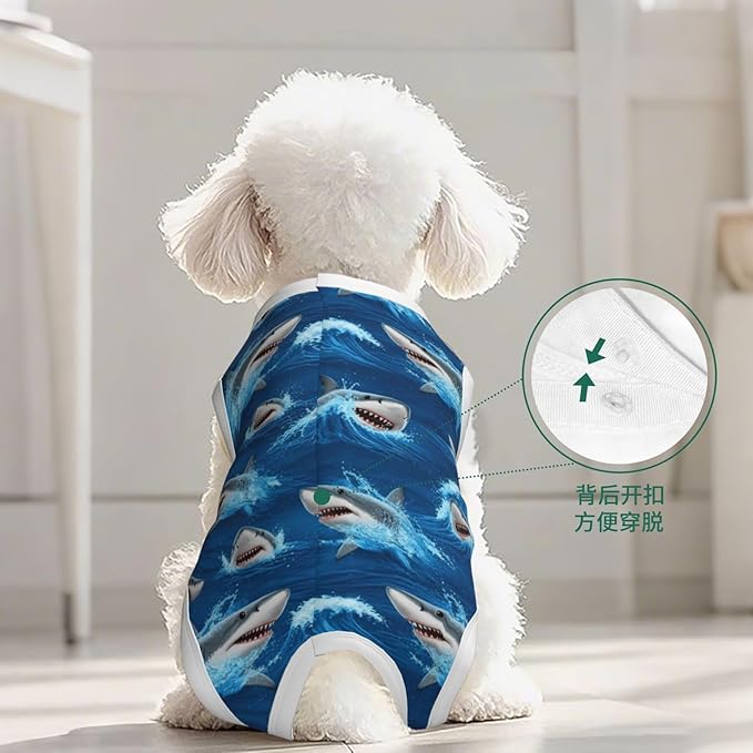 Dog Recovery Suit, After Surgery Wear for Pets Male Female Ocean Sea Shark Dog Onesie