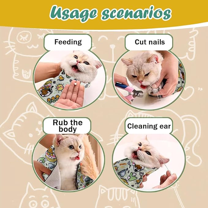 Cat Wrap for Cutting Nails and Grooming,Cat Restraint Wrap for Nail Clipping,Self-Adhesive Fabric Cat Swaddle Burrito Wrap for Nail Trimming (Cow Style)