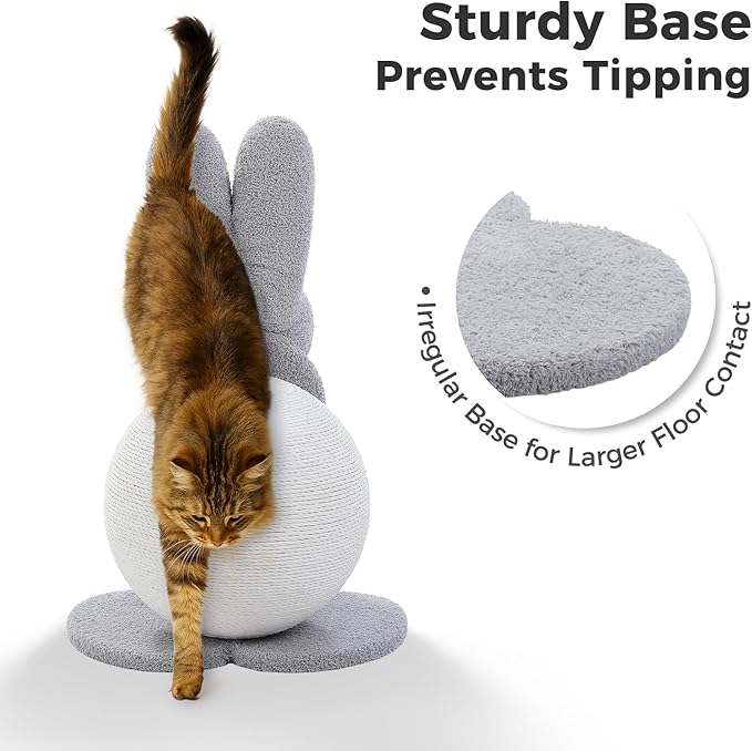 MUTTROS Cute Cat Scratcher- Bunny Style, Cat Scratching Post with Paper Rope, Extra Large Cat Scratch Ball (Ø11.8) for Indoor Kitten, Rabbit Scratch Ball for Kitty to Climb & Play, Gray