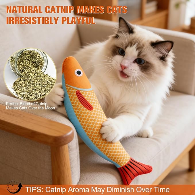 Catnip Toys for Cats Indoor, Cat Kicker Toy 3 Pack Plush Fish with Crinkle Sound, Interactive Kitten Toys for Boredom Relief, Soft Durable Cat Chew Toys for Indoor Cats and Kittens