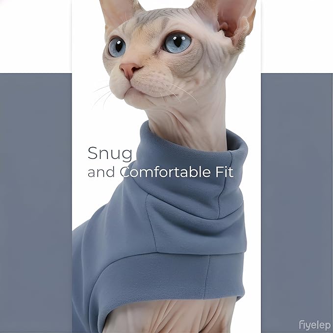 Sphynx Cat Clothes - Breathable Fleece Hairless Cat Pajamas, Ultra-Soft Slate Blue Cat Sweater for Winter & Indoor, Anti-Static & Sensitive Skin Friendly, Lightweight Warmth, (Medium)