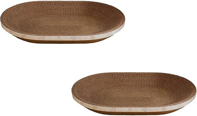 Oval Cat Cardboard Scratcher Bed, 2-in-1 Corrugated Cardboard Scratching Pad, Corrugated Lounge Couch Breathable Pet Scratch Pad for Small and Large Cats (Coffee*2)