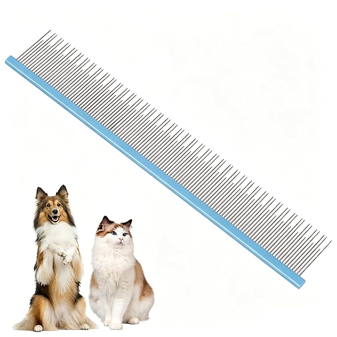 8.5 Inch Dual Tooth Pet Comb for Mats and Tangles，Professional Grooming Comb Removing Excess Hair for Long-Haired Cats and Dog Kit,Prevent Undercoat, Excess Hair,Mats and Tangles,Pet Essential