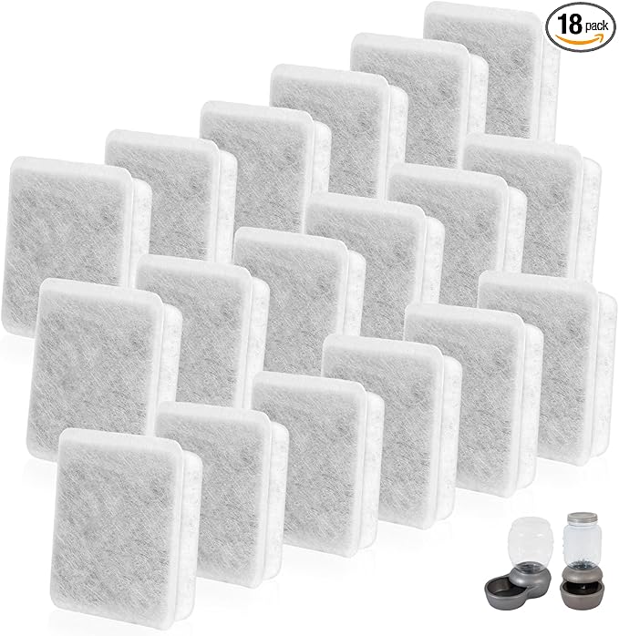 Pet Fountain Charcoal Water Filter Replacement, Dog Cat Water Bowl Filter Pet Water Filter Fit for Gravity Waterer Bowls Pack of 18