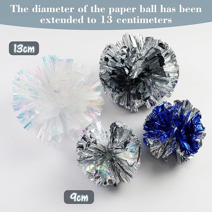 Andiker 2 PCS Cat Crinkle Balls, 5.1 Inches Cat Balls with Soft Shiny Crinkle Paper Interactive Cat Toys for Indoor Cats Reducing Boredom and Keeping Fit for Cats and Kitten