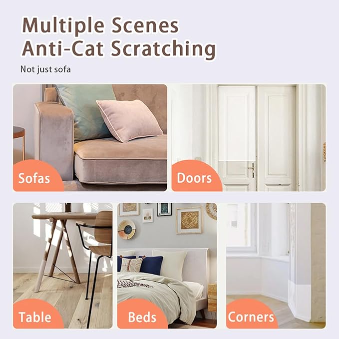 Anti Cat Scratch Furniture Protector,Cat Couch Protector,Anti Scratch Furniture Protector,Transparent Free Cutting Couch Protector,Anti-Scratch Adhesive Tape for Sofa,Door,Table,Bed
