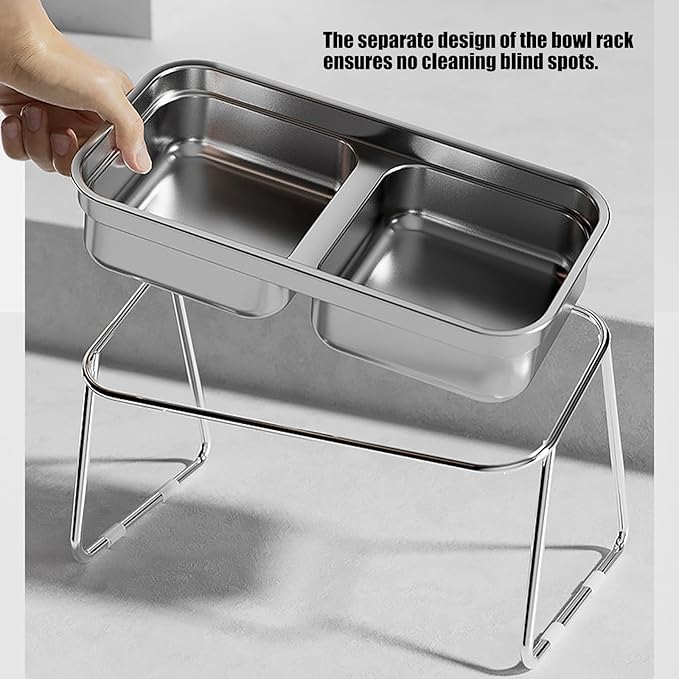 Elevated Cats Bowls Feeders Rustless Steel Bowl Stand with Weighted Base Feeding & Watering Pet Supply Spill Elevated Cats Feeders
