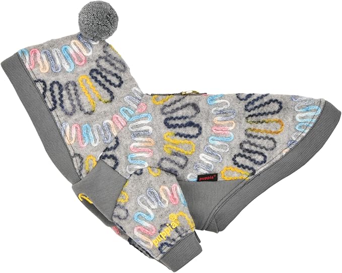 Puppia Rory Cute Winter Hooded Fleece Shirts with Integrated Harness for Small and Medium Dogs, Melange Grey, Medium