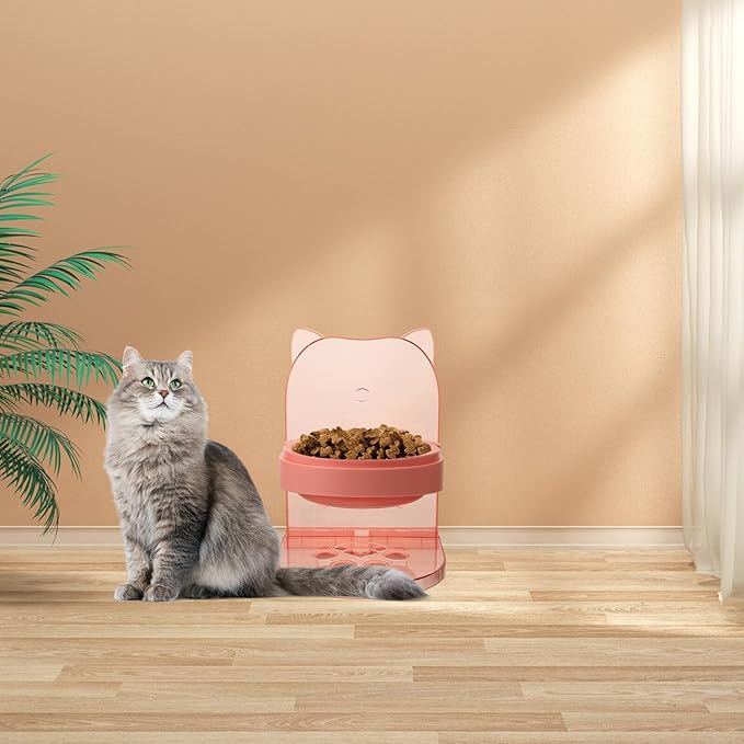 Elevated Pet Food Bowl Stand with Raised Pink Plastic Cat and Dog Feeder Bowl Anti-Spill Design for Small Pets Puppy Feeding and Watering Supplies