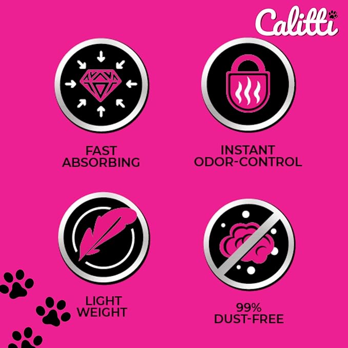 Calitti Premium Crystal Cat Litter – Ultra Absorbent & Maximum Odor Control – 99.9% Dust-Free, Low Tracking, Non-Clumping Silica Gel – Unscented – 32 lb (4 x 8 lb Packs)
