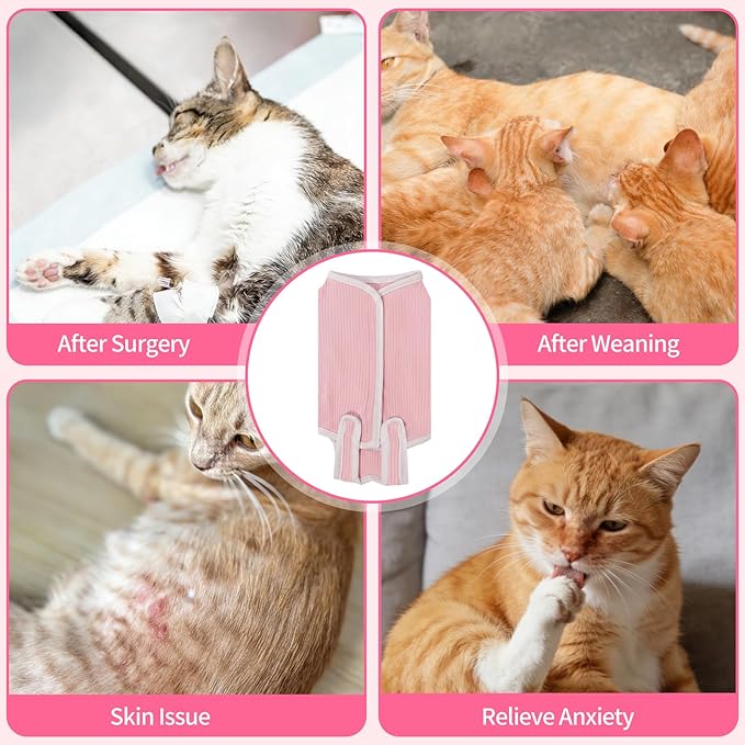 Coppthinktu Cat Recovery Suit Cat Onesie, Breathable Anti-Licking Cat Surgery Recovery Suit Female, Kitten Spay Recovery Suit for Cats After Surgery, Cats Surgical Body Suits for Abdominal Wounds