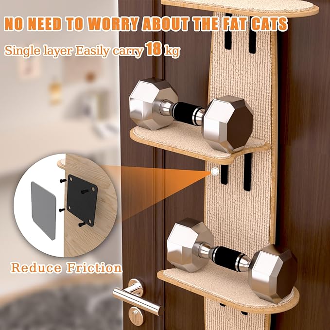 Door Hanging Cat Tree, 4-Tier Door-Above Cat Tree for Indoor Cats, Space-Saving Vertical Cat Furniture, Easy to Install Without Tools - Holds Up to 30 lb