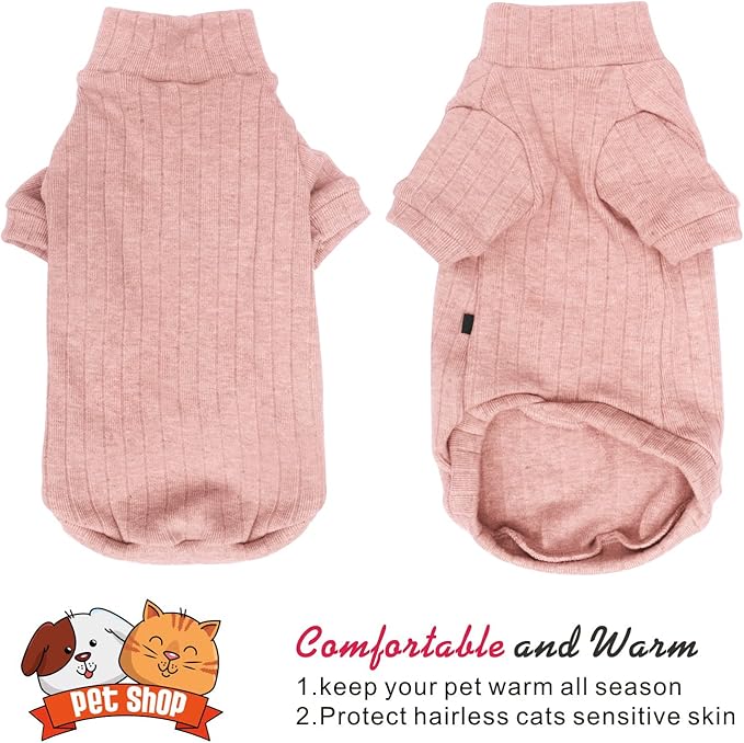 Idepet Sphynx Hairless Cats Sweater Shirt Kitten Soft Puppy Clothes Pullover Cute Cat Pajamas Jumpsuit Cotton Apparel Pet Winter Turtleneck for Cats and Teacup Chihuahua Small Dogs(Pink,XS)